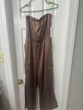 NanaMacs Brown Strapless Polka Dot Jumpsuit